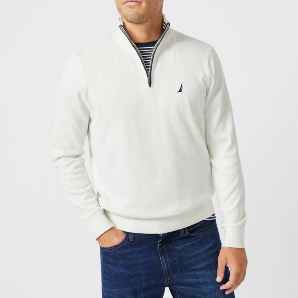 Nautica Ivory Quarter-Zip Pullover sweater